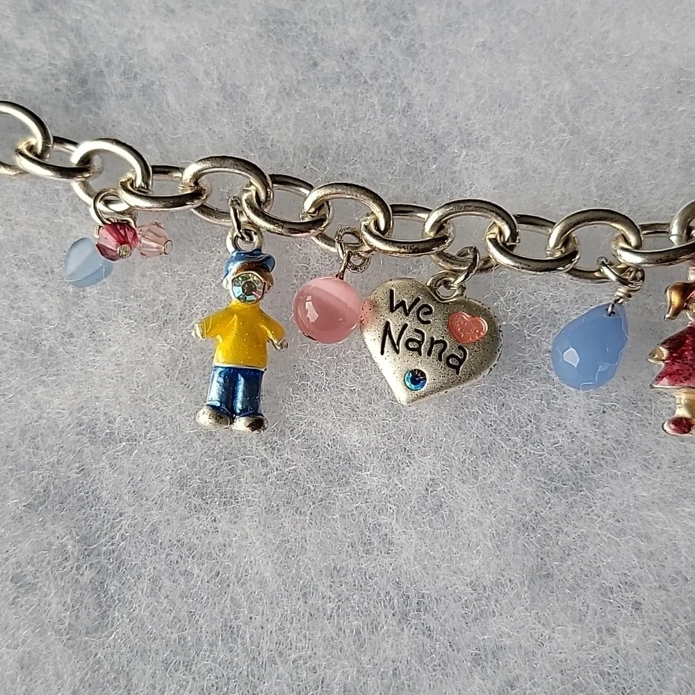 2/$8 Vintage Silver Tone Chain Link Nana Grandson Granddaughter Charm Bracelet - Picture 3 of 5